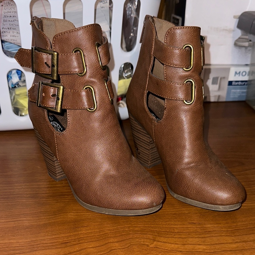 Breckelles Brown Ankle Boots with Double Buckle